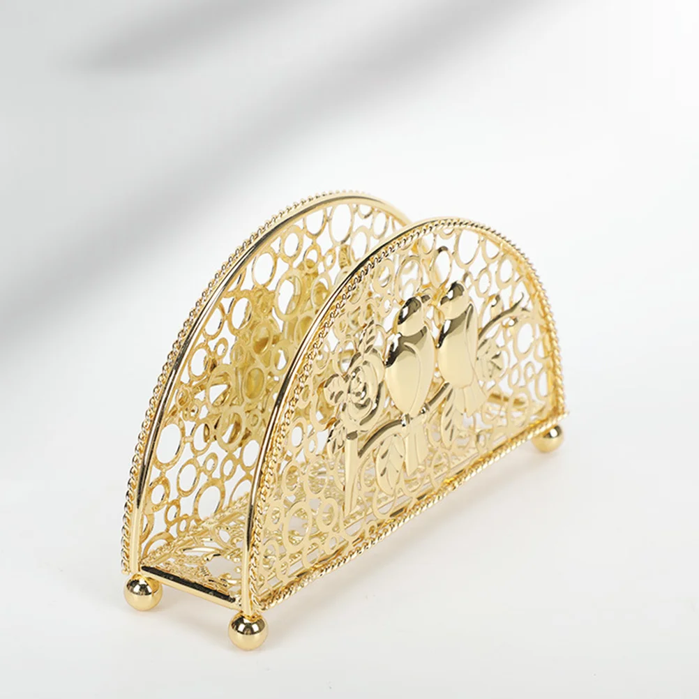 

Napkin Holder Decorative Hollow Iron Kitchen Table Tissue Dispenser Vertical Space Saving Modern Napkin Basket for Home