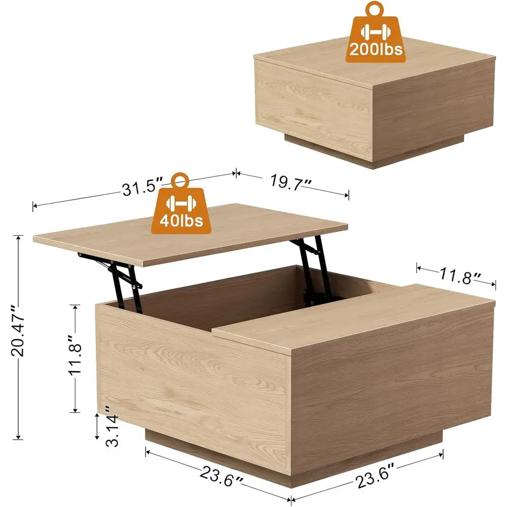 Top Coffee Table, Wood Square Coffee Table with Storage, Farmhouse Coffee Tables with Hidden Storage Compartment, Center Table w