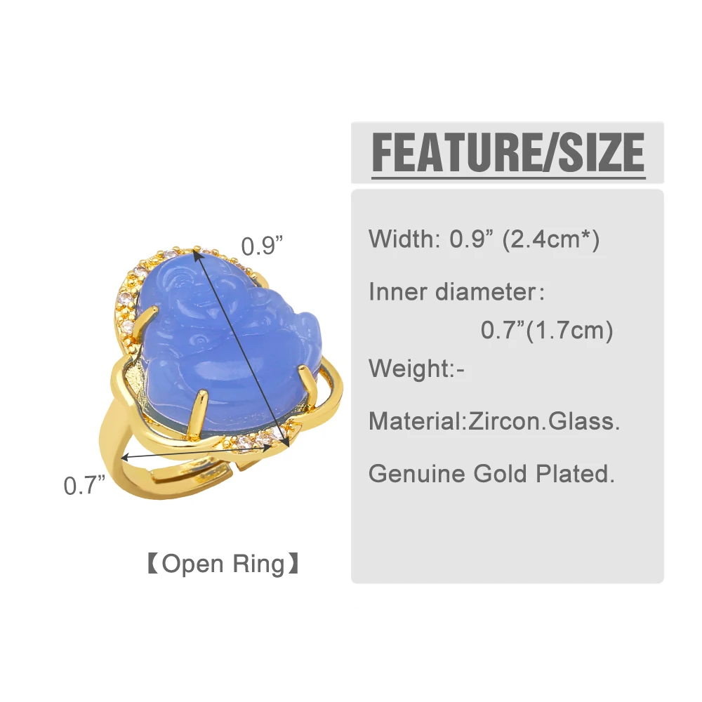 Clearance Glass Maitreya Buddha Ring for Women Copper Gold Plated Multiple Color Open Rings Buda anillos mujer rigr22 view 2