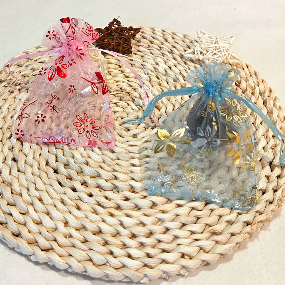 25/50/100szt Torba na prezenty z organzy 9x12cm 10x15cm Bauhinia Folia do tłoczenia Kwiatowy nadruk Ślub Impreza Cukierki Biżuteria Torebki do pakowania — zdjęcie 5