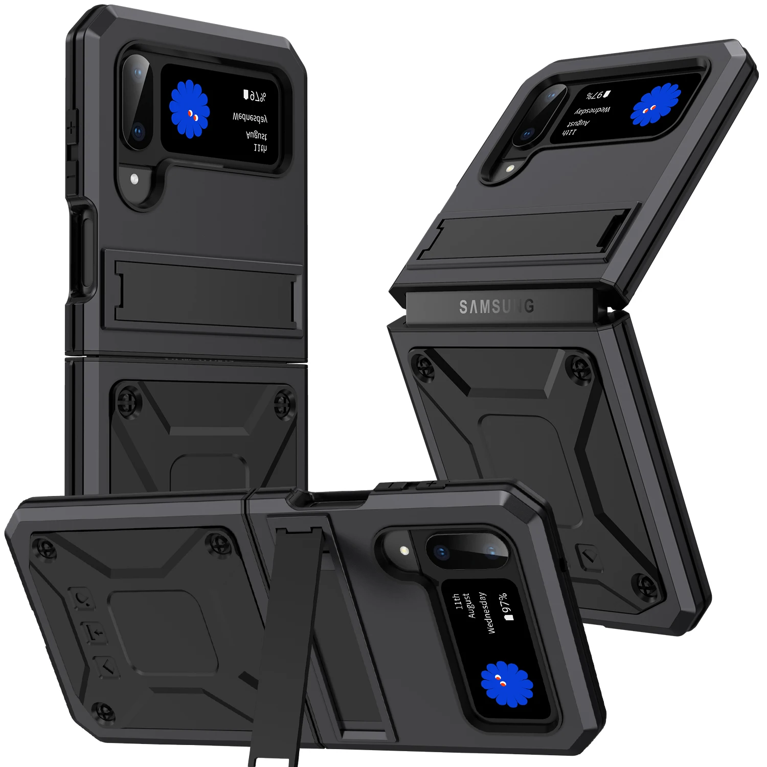 

Luxury Metal Heavy Duty Armor Bracket Protection Cover For Samsung Galaxy Z Flip 4 5G Case Kickstand Dual Layer Shockproof Cases