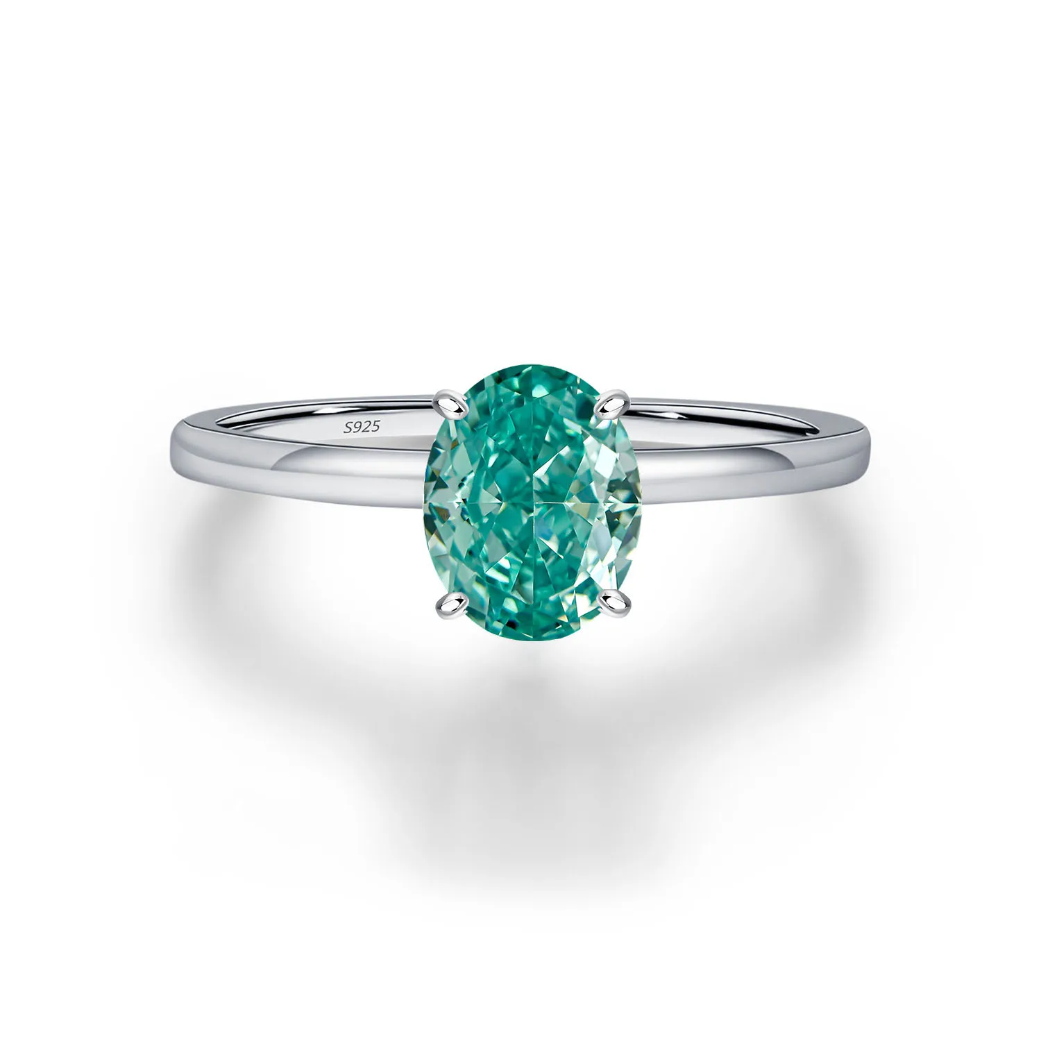 

S925 silver mint green oval ring women's new minimalist series plain ring ring diamond ring