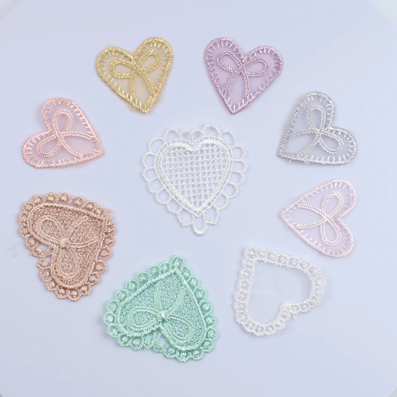 20PCS/Lot 31*27mm Heart Shape Vintage Lace Stick Sew on Farbic Flower Motifs Lace Cratfs DIY Dress Accessories Patch