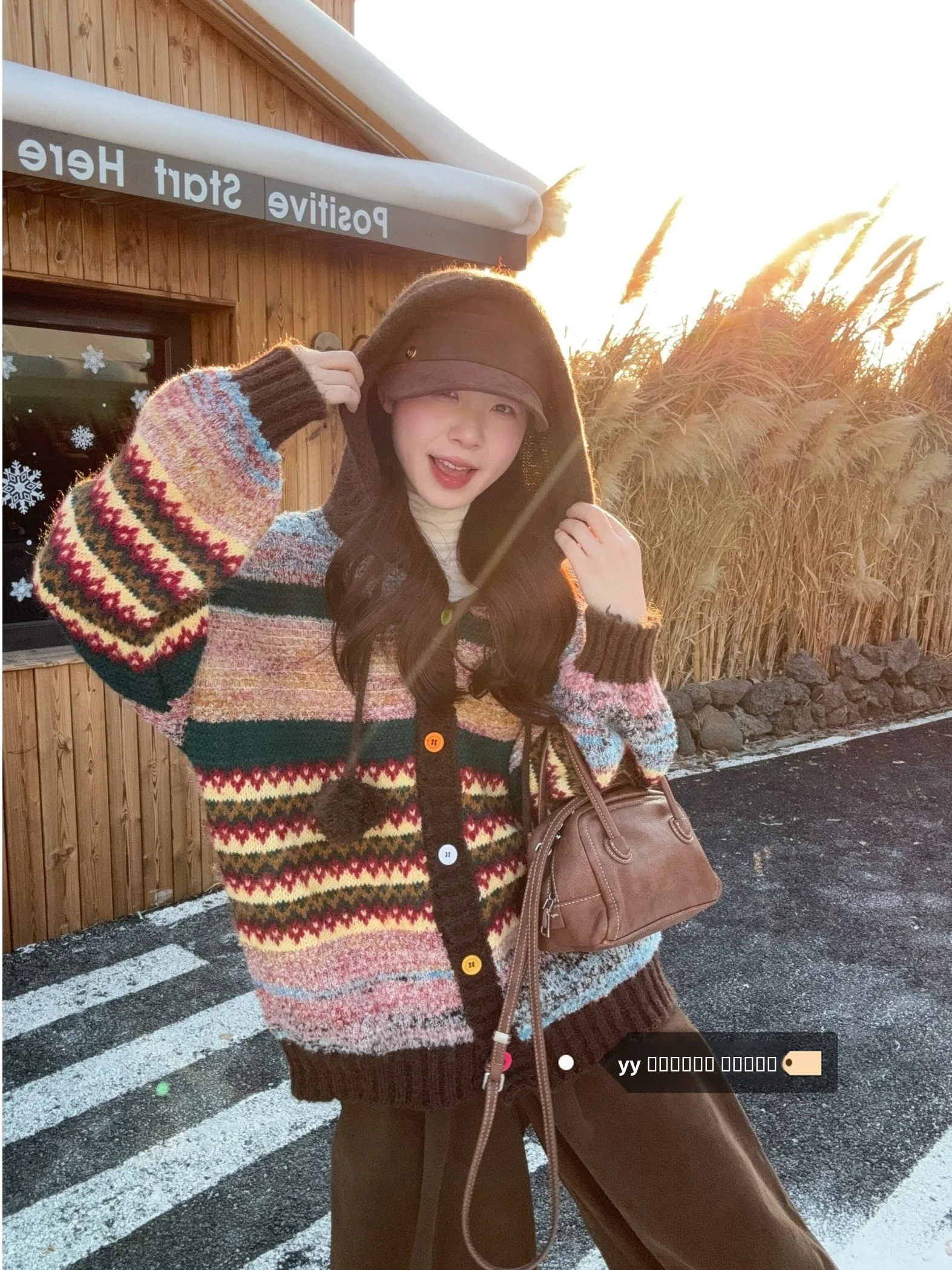 

Retro Color Blo Striped Hooded Knit Sweater Coat Women's Winter Loose Knitted Open Cardigan Top Comfortable Casual Sle