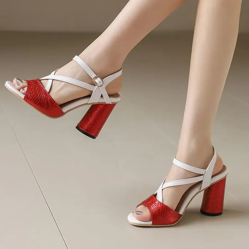 ORCHALISA Summer New Female Sandals Open Toe High Heels 9cm shoes Buckle Strap Large Size 45 46 47 48 Fashion Dailyale Shoes