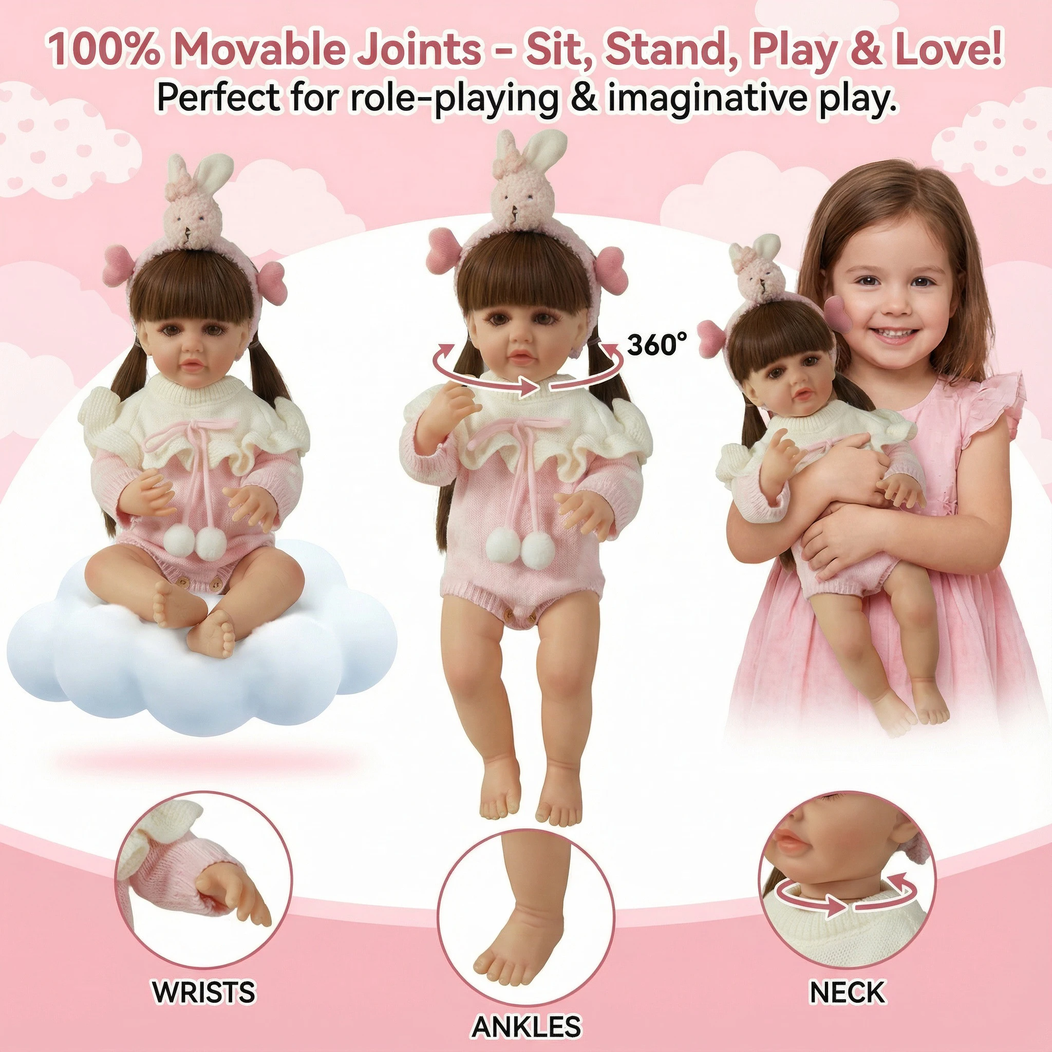 NPK 22인치 프린세스 베티 부드러운 실리콘 비닐 리본 토들러 걸 인형 실물 같은 아기 선물 소녀용 크리스마스