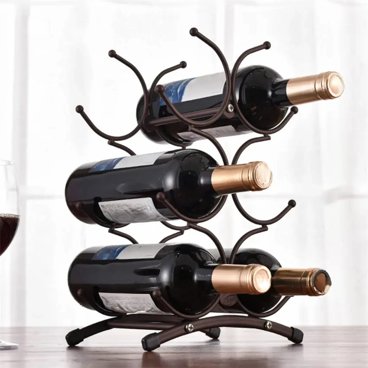 European style 6 Bottle Wine Rack Metal Freestanding Kitchen  Stand Wine Cabinet Grape Wine Shelf Display