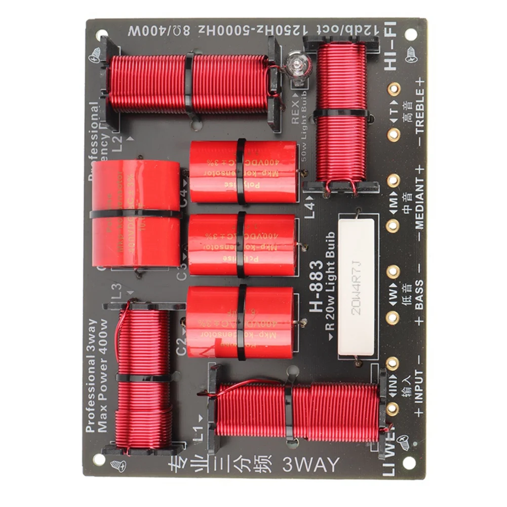 Abgn 400w divisor de crossover de 3 vias, tweeter de alta fidelidade, alto woofer, alto-falante crossover 1250h/5000hz com proteção de alto tom