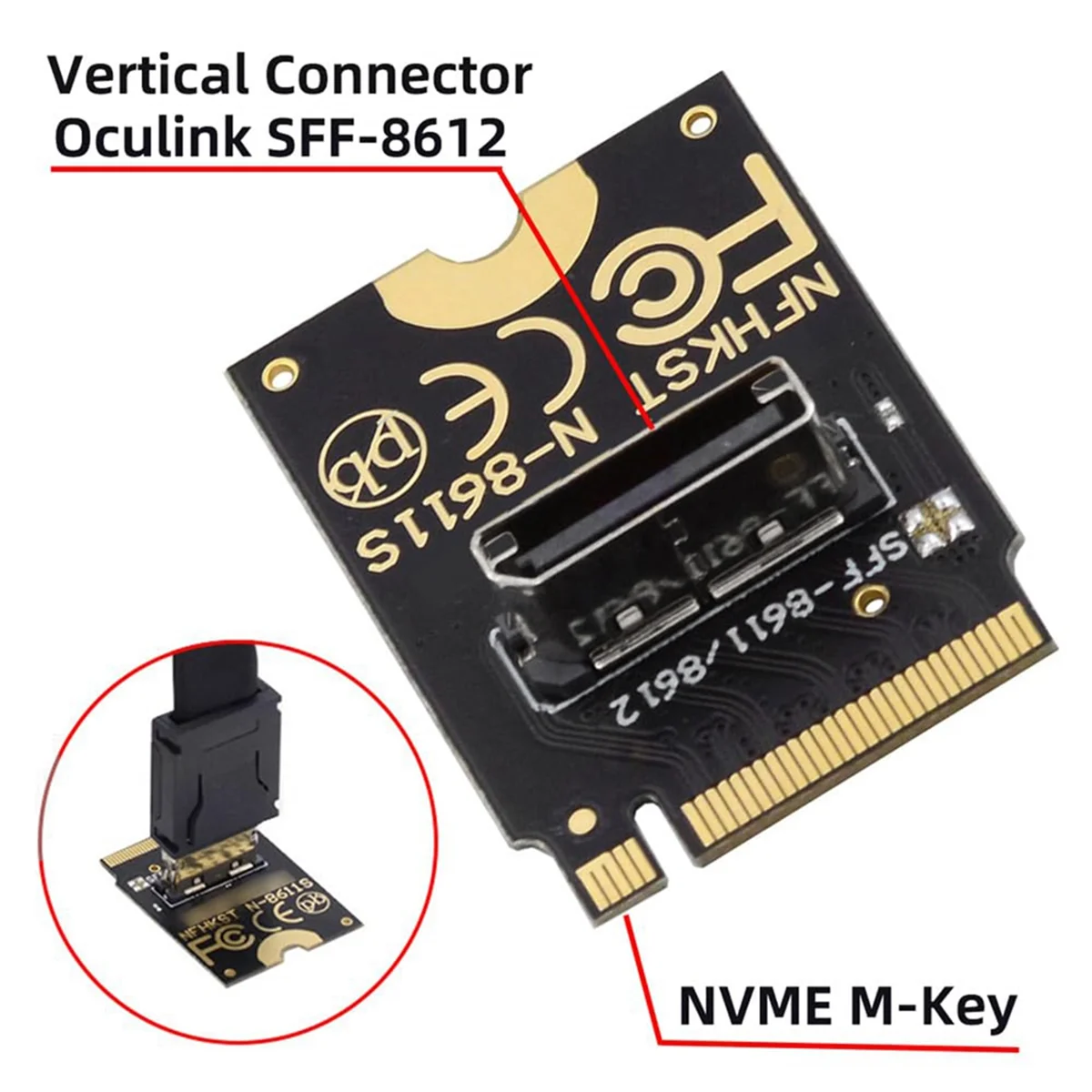 2230 NVMe M.2 ذكر إلى Oculink SFF-8612 SFF-8611 PCI-E4.0 67 دبوس أنثى محول المضيف العمودي لـ NVME U.2 SSD EGPU HY