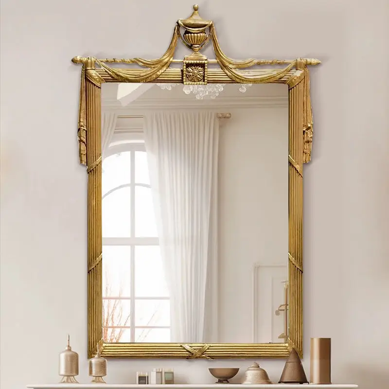 European style bathroom mirror, retro carved decoration, makeup mirror, bathroom wall mounted anti fog mirror