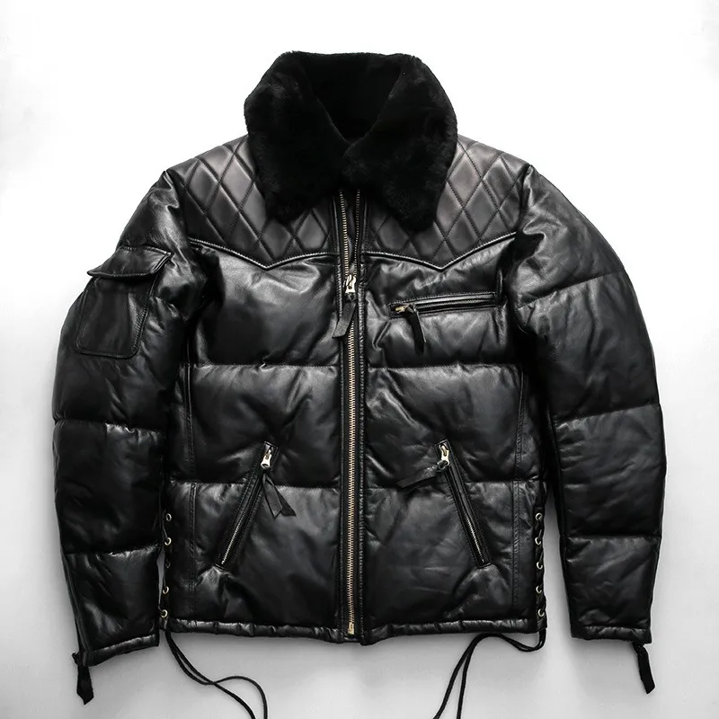 Men's motorcycle patchwork leather down lapel casual