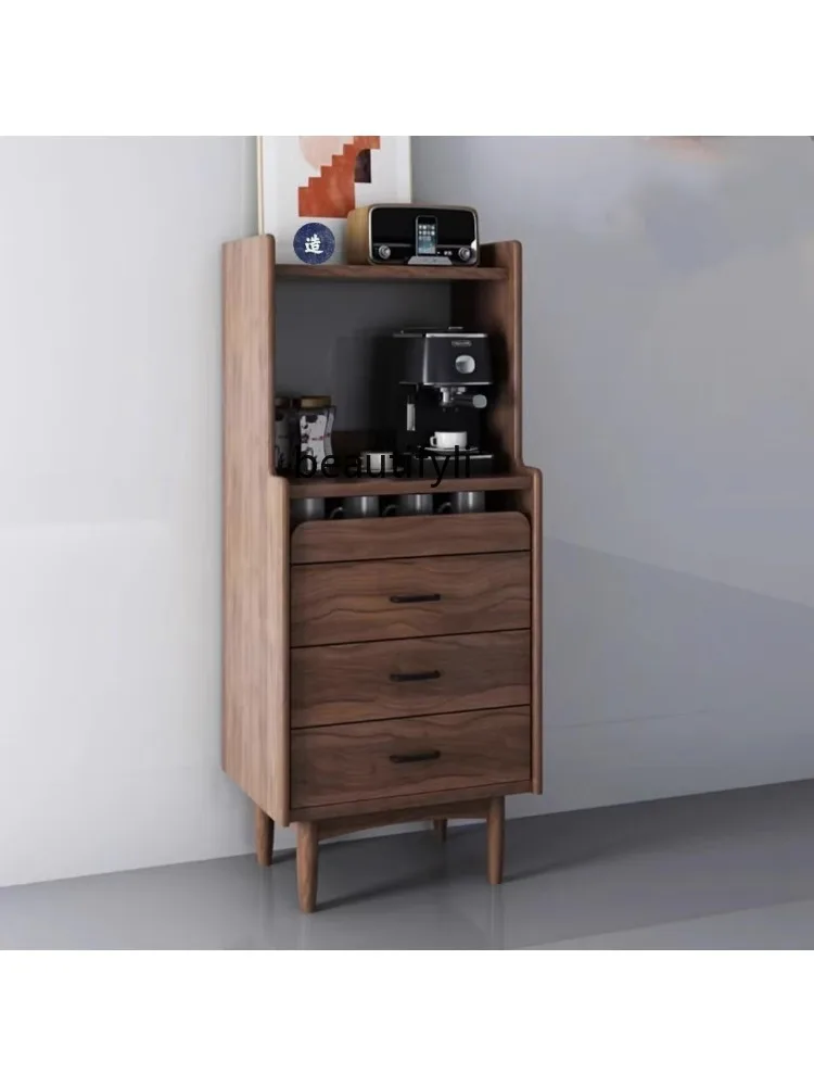 Nordic Narrow Solid Wood Sideboard  Small Apartment Ultra-Thin Integrated  High Cabinet Microwave Coffee Floor Wire-Wrap Board