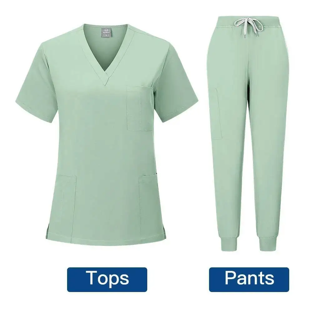 Salone di bellezza Abbigliamento da lavoro Slim Fit Scrub medico Uniforme Donna Accessori infermieristici Abiti per chirurgia ospedaliera Set di scrub per clinica odontoiatrica