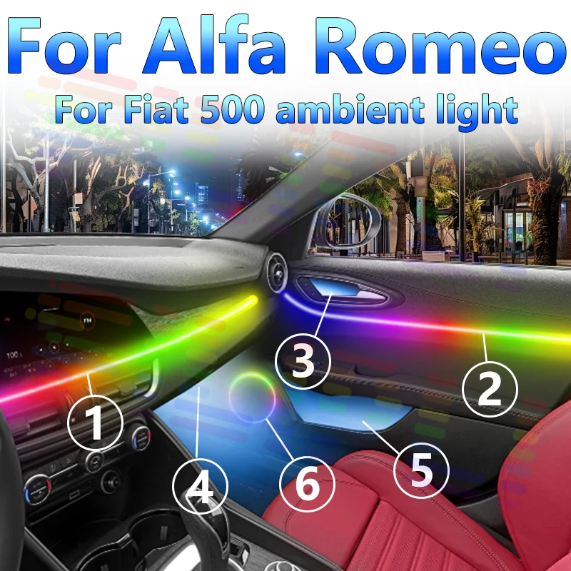

For Alfa Romeo Fiat 500 amblent light Acrylic Tube LED Light Strip for Cars Universal Fit Multi-Color Simple Setup