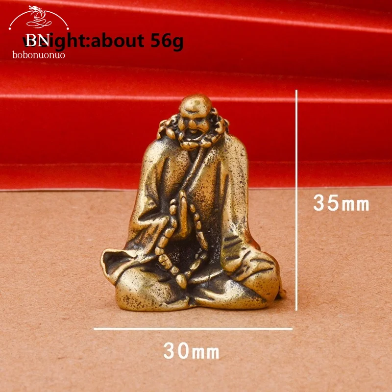 Retro Brass Sitting Bodhidharma Buddha Statue Desk Ornaments Metal Copper Dharma Figurines Miniatures Home Decorations Accessory