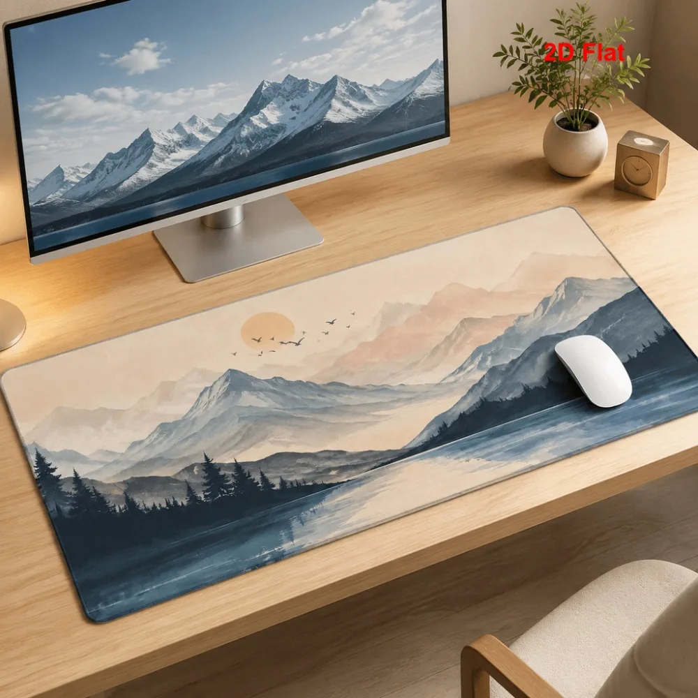 Large-sized table mat, extended mouse pad, scenic mountain art table decoration, computer table accessory, smooth sliding