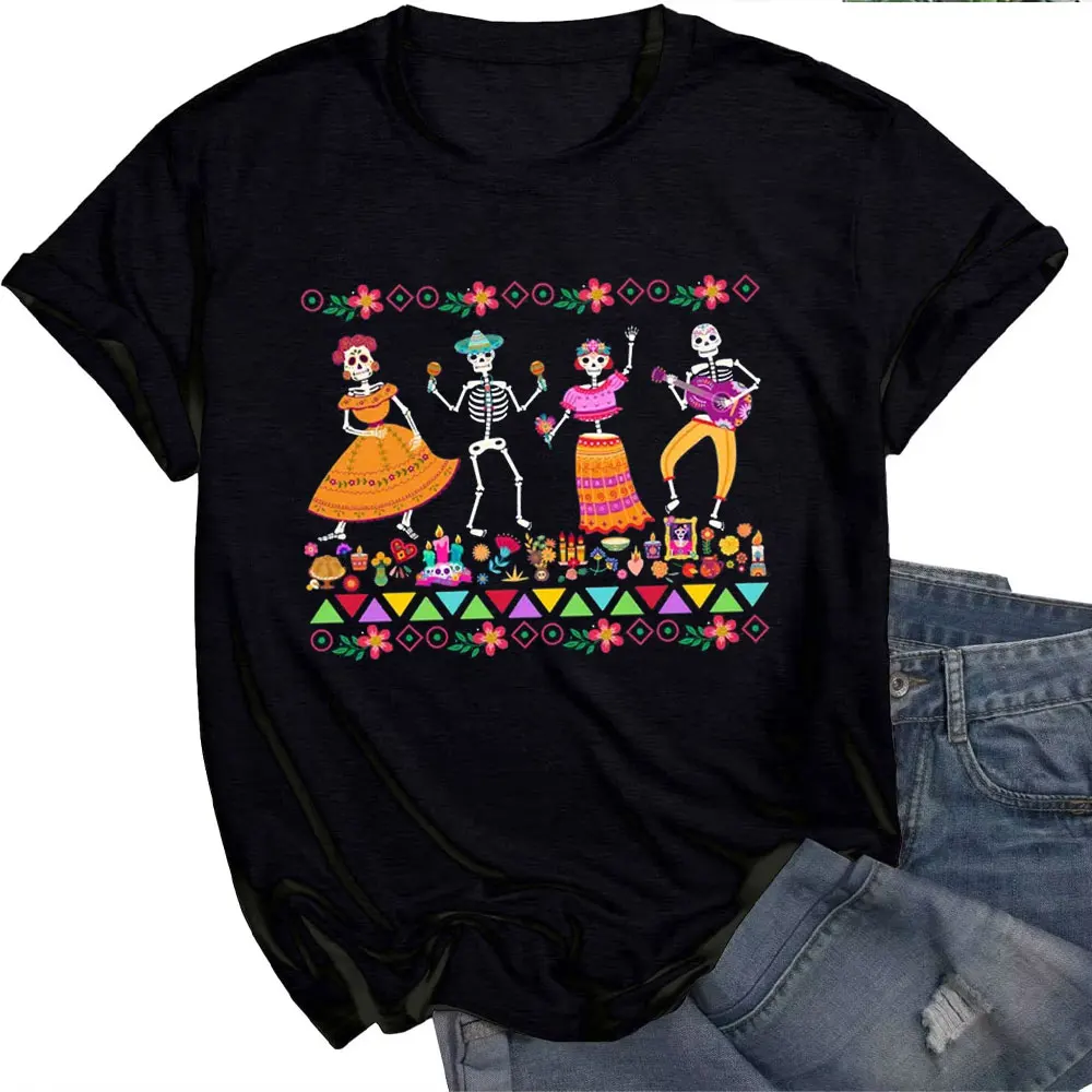 Day of The Dead T Shirt Mexican Art T Shirt Hispanic Heritage Month Dia De Los Muertos Halloween Latina Hispanic Shirt Cotton