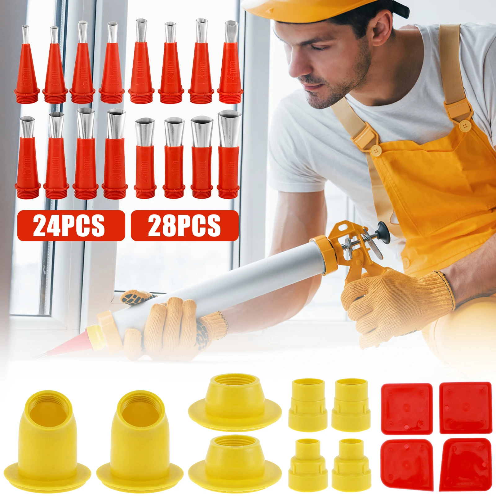 

Caulking Nozzle Set Stainless Steel 6-30mm Caulking Tips Set Reusable Caulking Finisher Kit Sealant Finishing Tool with 8 Base