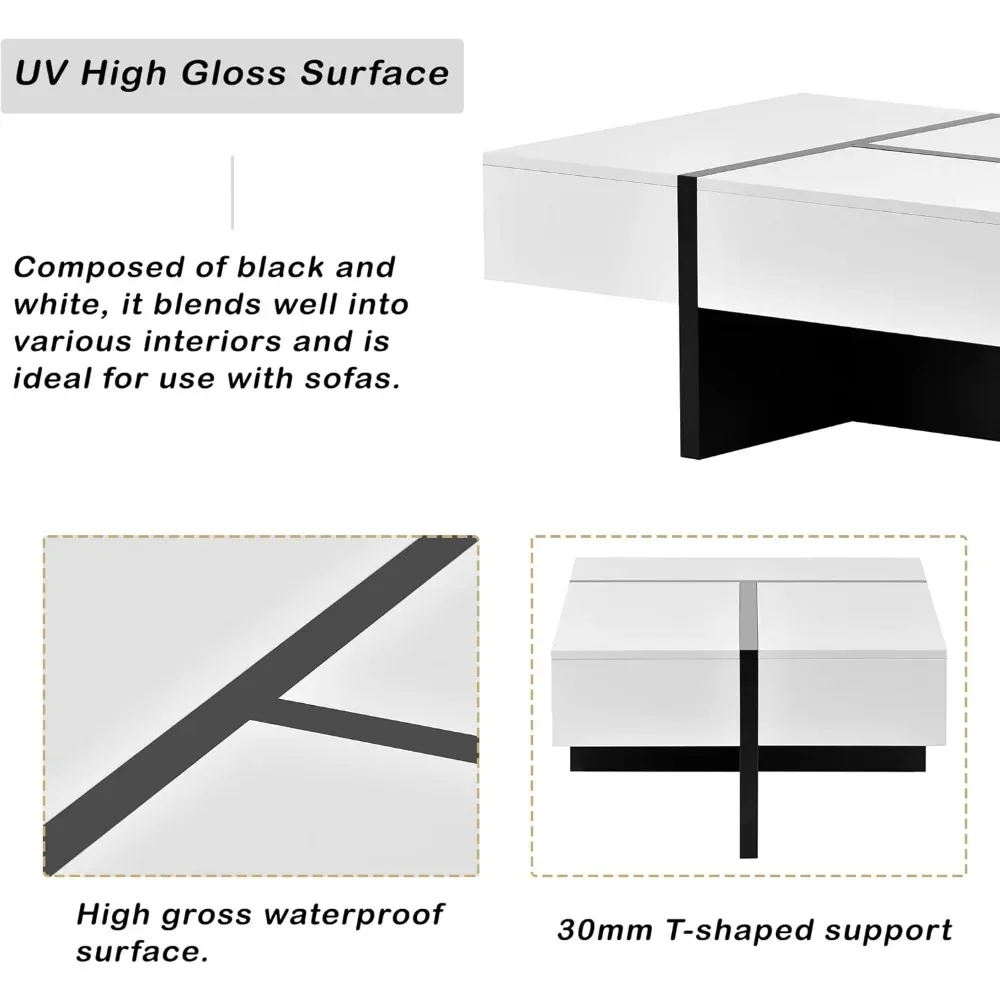 Modern Lift-Top Coffee Table with Casters, ThickTop and Lower Shelf, Beige coffee table