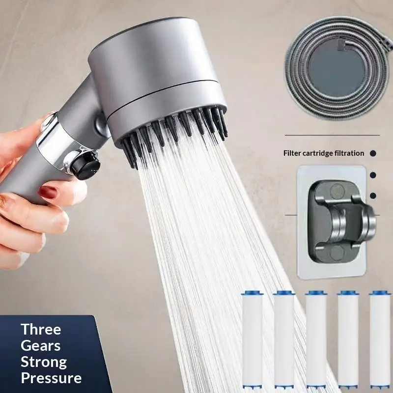 1 Set Portable Filter Shower Turbo Pressure Multi Spray Modes New Ion Drop Shower Head On/Off Switch & Built-in Filter