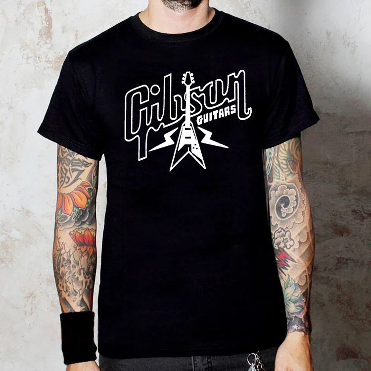 

2025 Gibson Gibson Guitarist Vocalist Costume Instrument Peripheral Rock T-shirt Male Short Sleeve Music Shirt High Quality