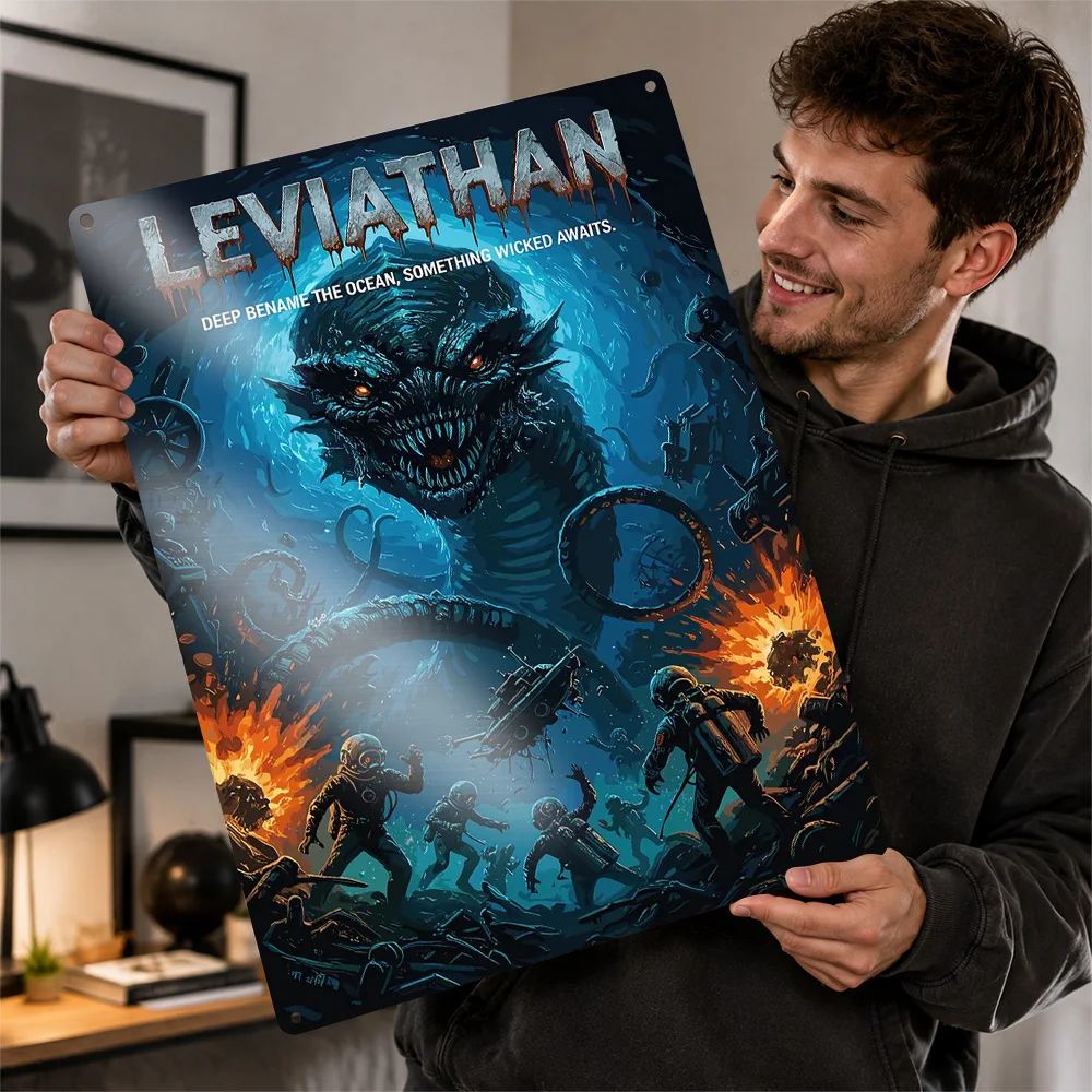Leviathan Printed Poster Customized Aluminum Metal Sign Dynamic Science Fiction Scene Wall Art Perfect For Entertainment Rooms