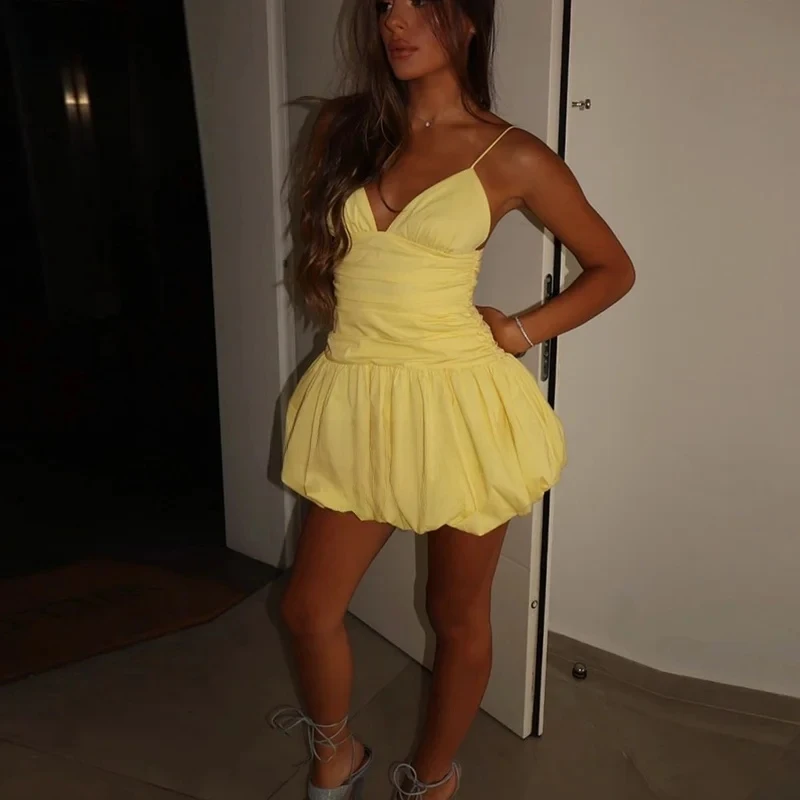 

2026 Bright Yellow Prom Dress Spaghetti Straps Mini A Line Taffeta Vestidos De Festa Sexy Short Graduation Dresses Customized