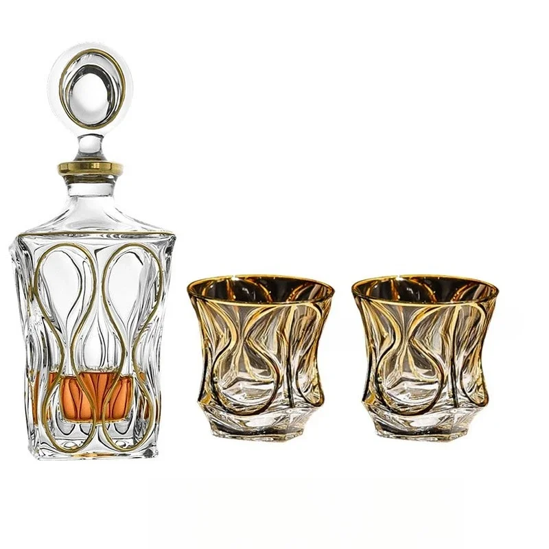 

Crystal glass gold-painted whiskey cup, spirit cup, wine bottle set