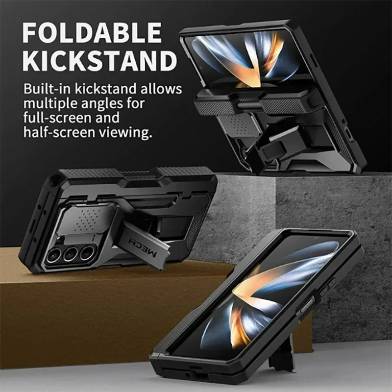 For Samsung Galaxy Z Fold 5 Rugged Shockproof Phone Case with Stand Built-in S Pen Holder Screen Protector Slide Camera Cover