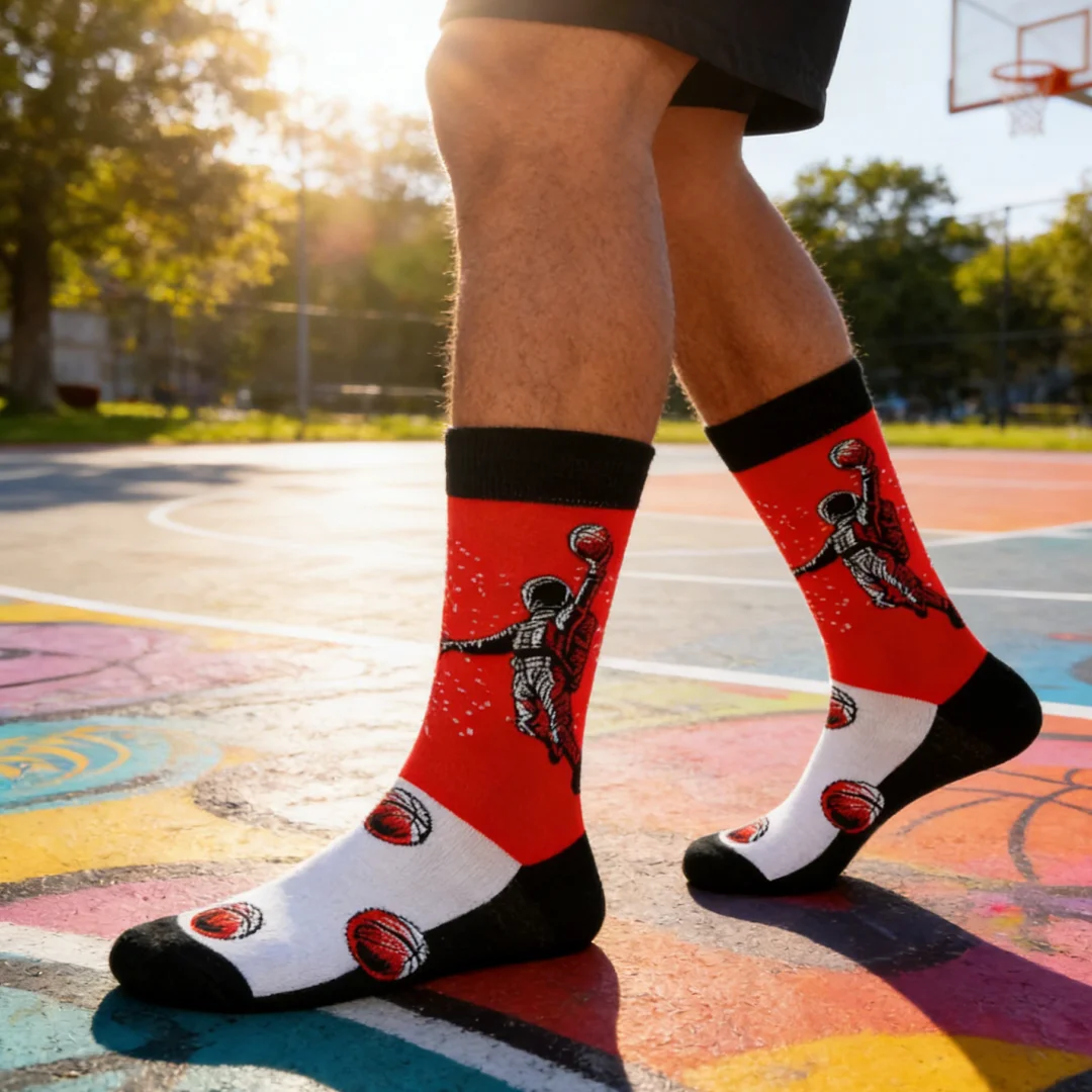 1 Pair of Space Dunk Mid-Calf Socks,   Embodies Both Street Style and Passion，Suit In All Seasons