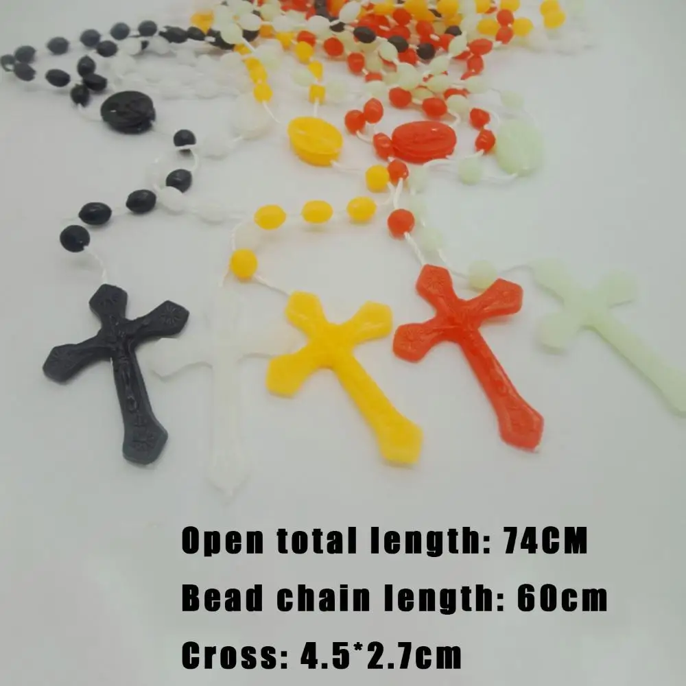 Luminous Glowing Rosary Necklace Plastic Catholic Cross Necklace Religious