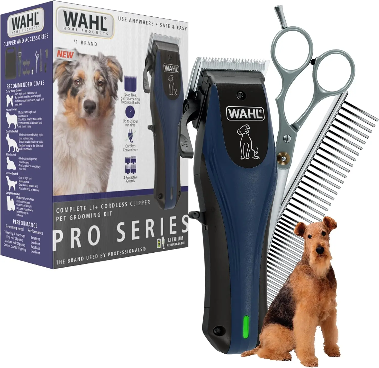 l Power Pro Lithium Ion Rechargeable Cordless Dog Grooming Kit - Heavy Duty Cordless Electric Dog Clippers For Grooming The