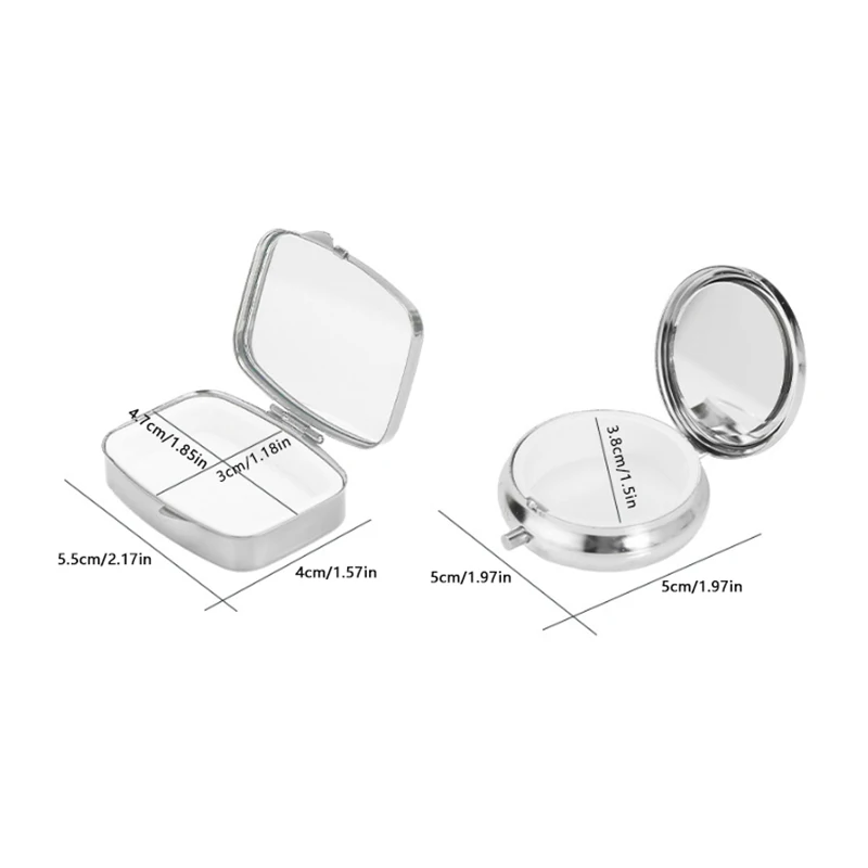 1*Medicine Box Portable Simple Square Pill Box Circular Metal Pill Box With Mirror Travel Pill Capsule Box Drug Dispense Storage