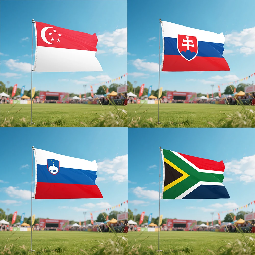 

Singapore Slovakia Slovenia South Africa Flag Graphic Custom Banner Design Sport Polyester Shaft Cover Grommets 3X5FT 90X150CM
