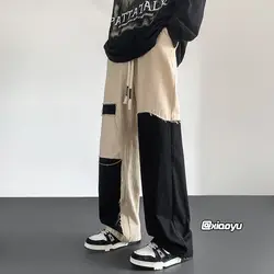 Autumn Winter Elegant Fashion Harajuku Slim Fit Ropa Hombre Loose Casual All Match Straight Leg Wide Leg Pants Patchwork Pants