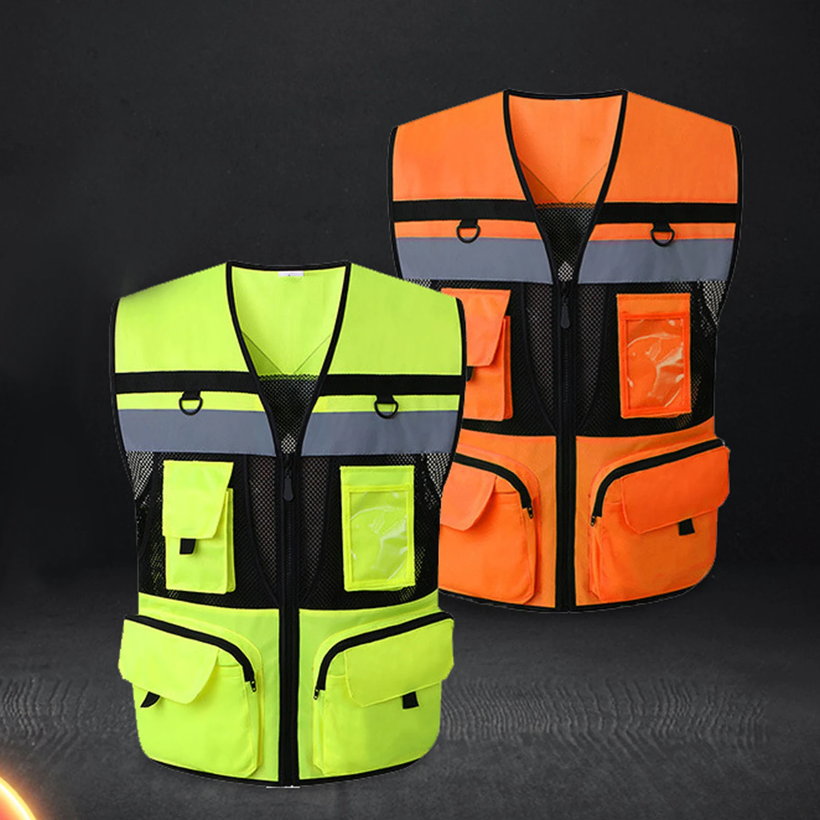 Reflective  Safety Vest with with Pockets Zipper Strips Construction Vests for Parking Attendants Hiking Engineer Worker