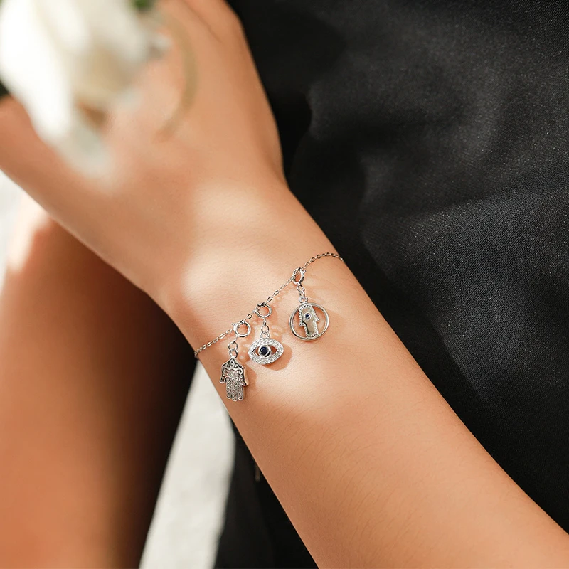 Modian 925 Sterling Silver Lucky Hand of Fatima Pendant Charm Fit Women Original DIY Bracelet Necklace Fine Jewelry Accessories