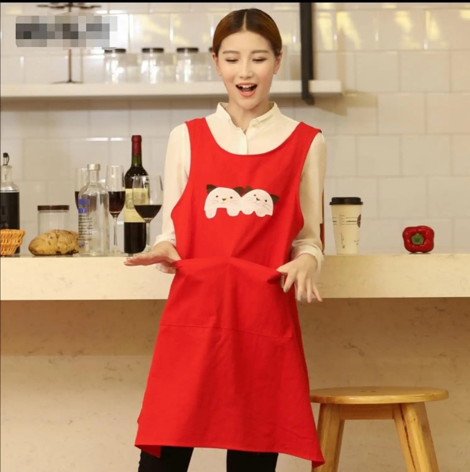 Fashion Cute Nail Shop Coffee Nursery Apron Pinafore For Women Kitchen Baking Gowns Print Logo