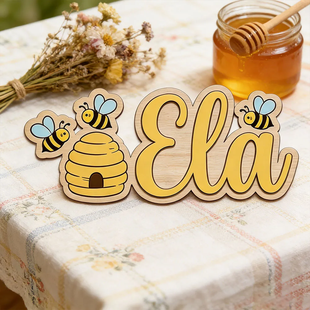 Personalized Cute Bee Hive Name Wooden Sign Girls Room Wall Decor Baby Shower Gift for Bee Theme Birthday Party