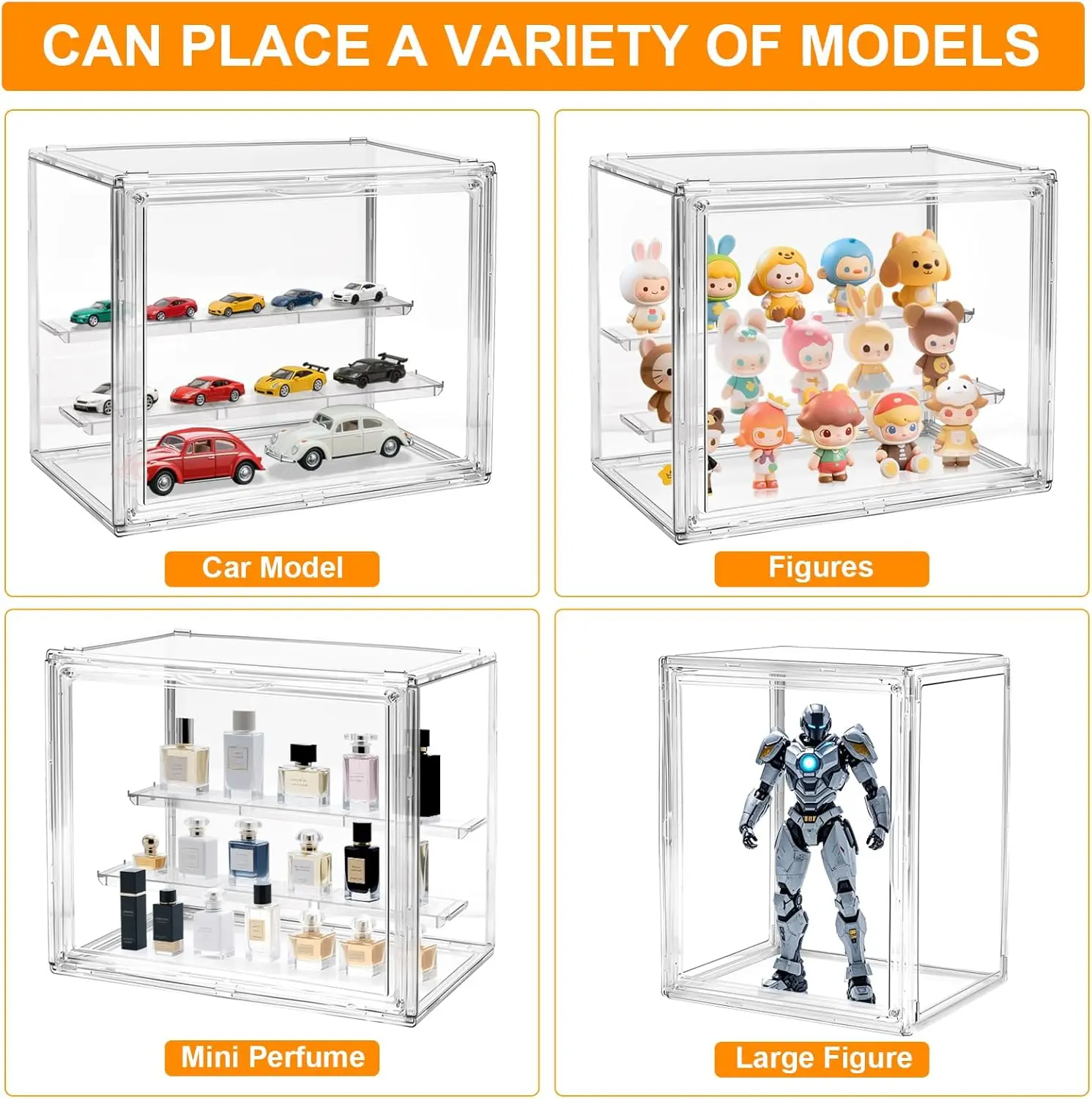 Acrylic Display Case for Collectibles Clear Display Box for Figures with Magnetic Door, Stackable Design, Display Box