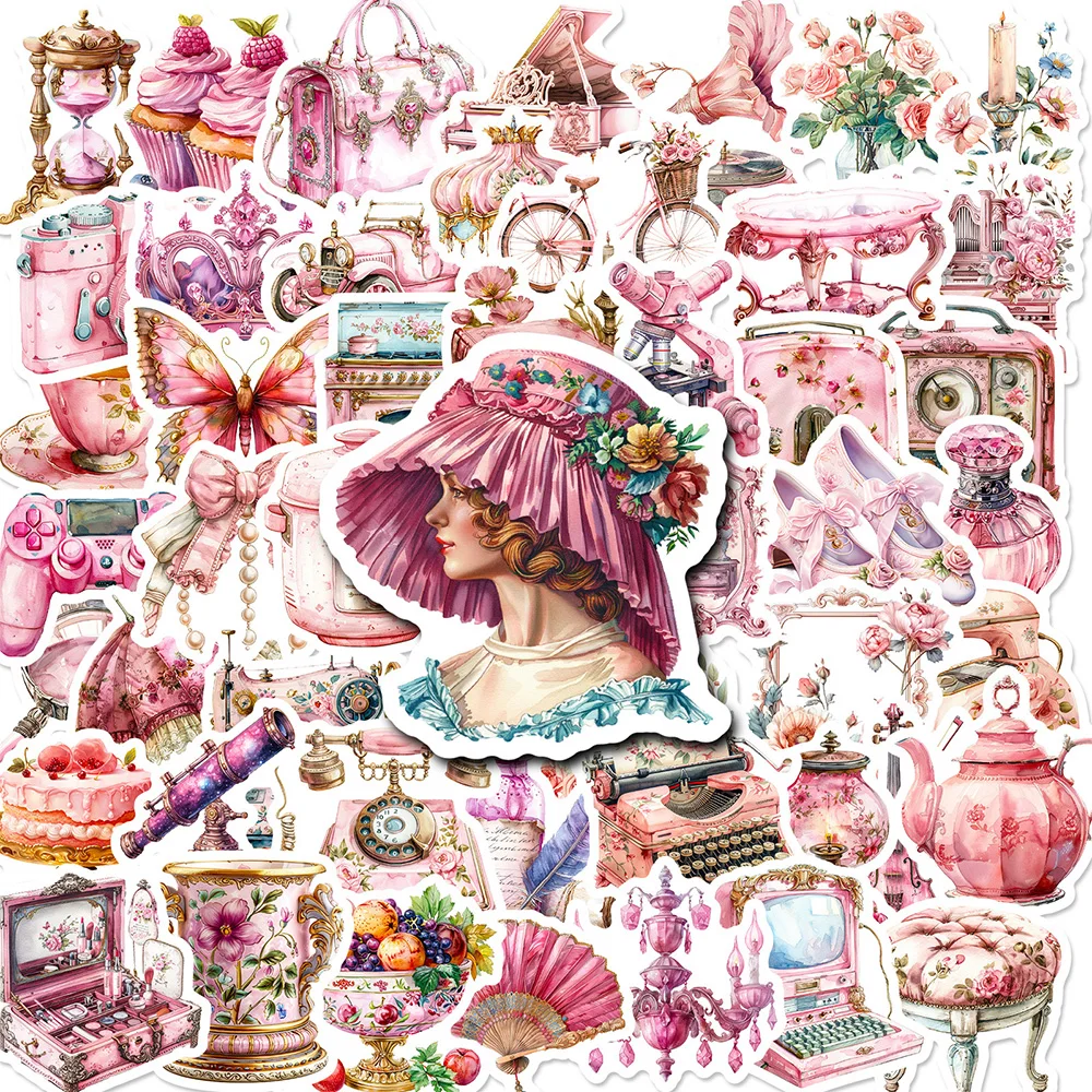 

10/30/50pcs Cute Pink Girl Graffiti Stickers Vintage Aesthetic Decoration Decals DIY Water Bottle Laptop Phone Case Sticker Toys