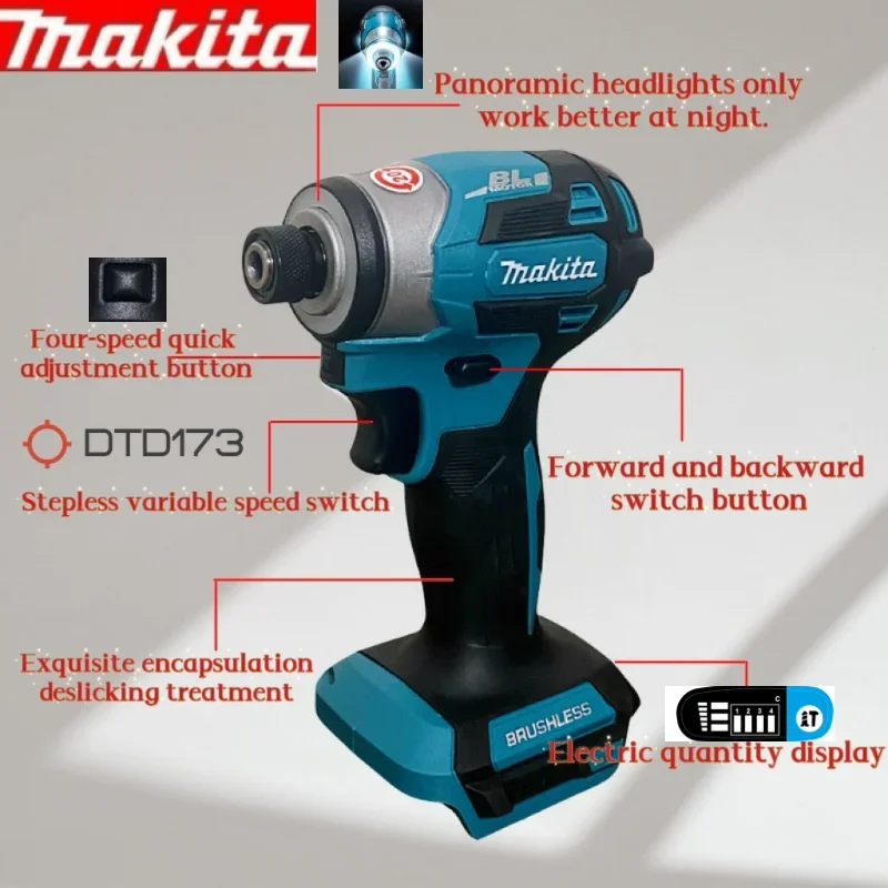 Makita 18V cordless screwdriver, electric key wrench, torque impact gun, electric Makita power tool, battery, wireless drill