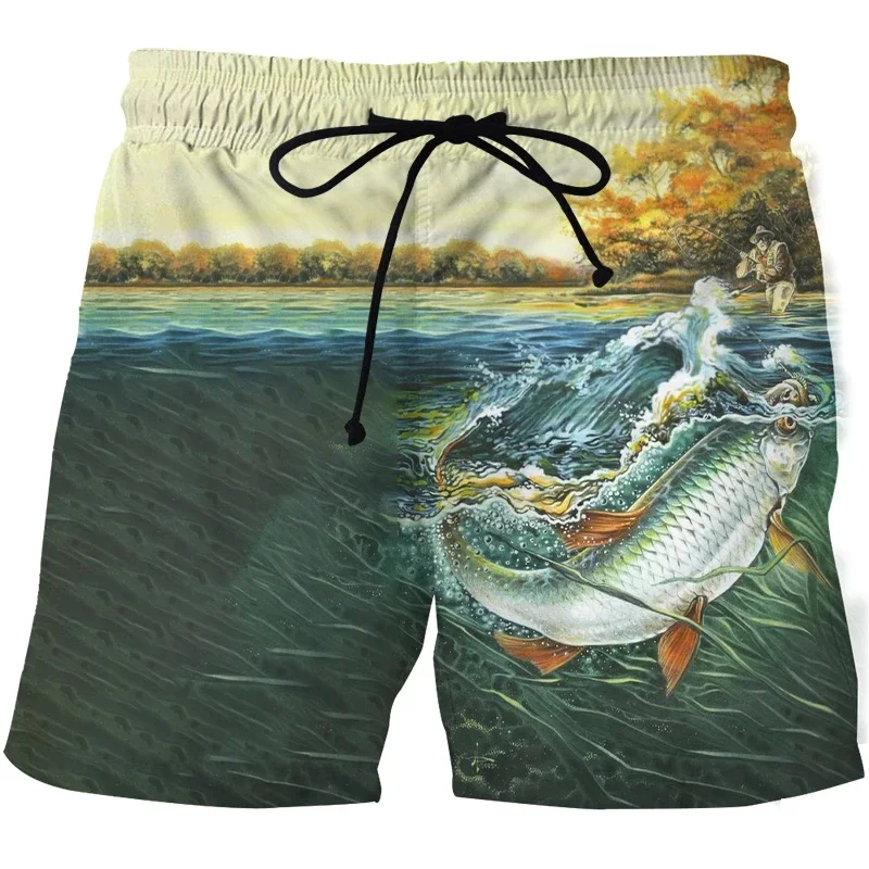 3D Landscape Fish Summer Pants Sports Beach Pants Animation Print Comfortable Casual Quick Drying Men\'S Board Shorts Fitness