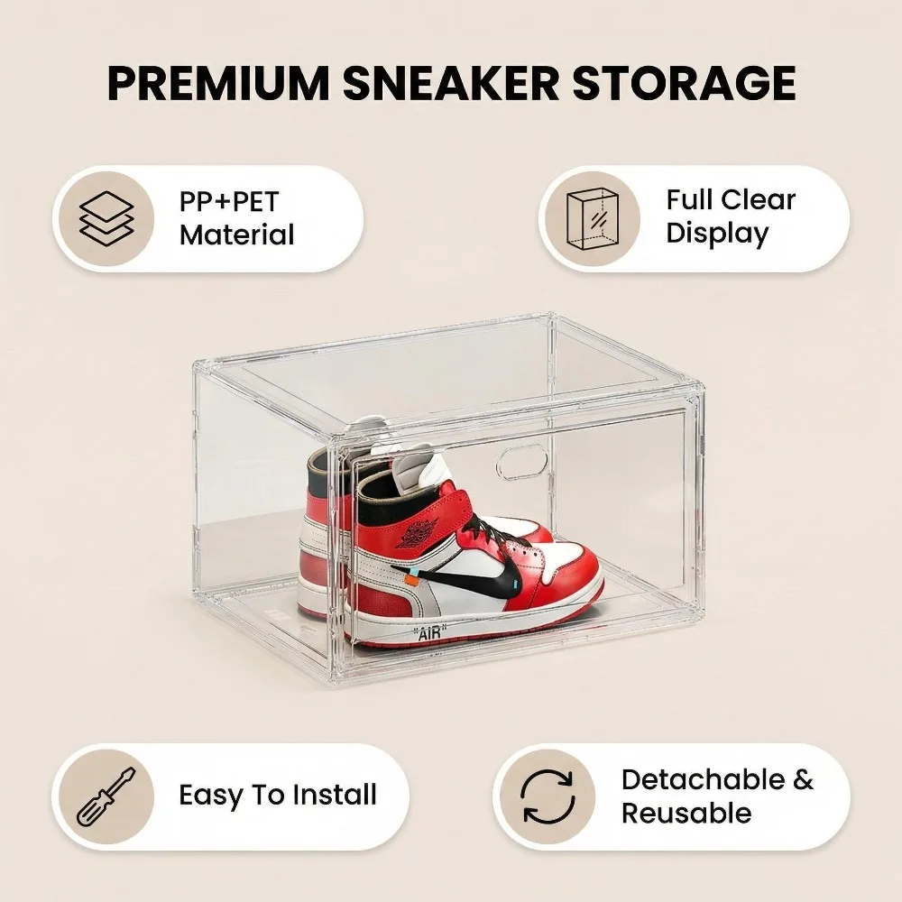Thickened Transparent Storage Box Acrylic Shoe Box with Magnetic Flip Cover Dustproof Storage Box Multi-Layer Stackable Shoe Box