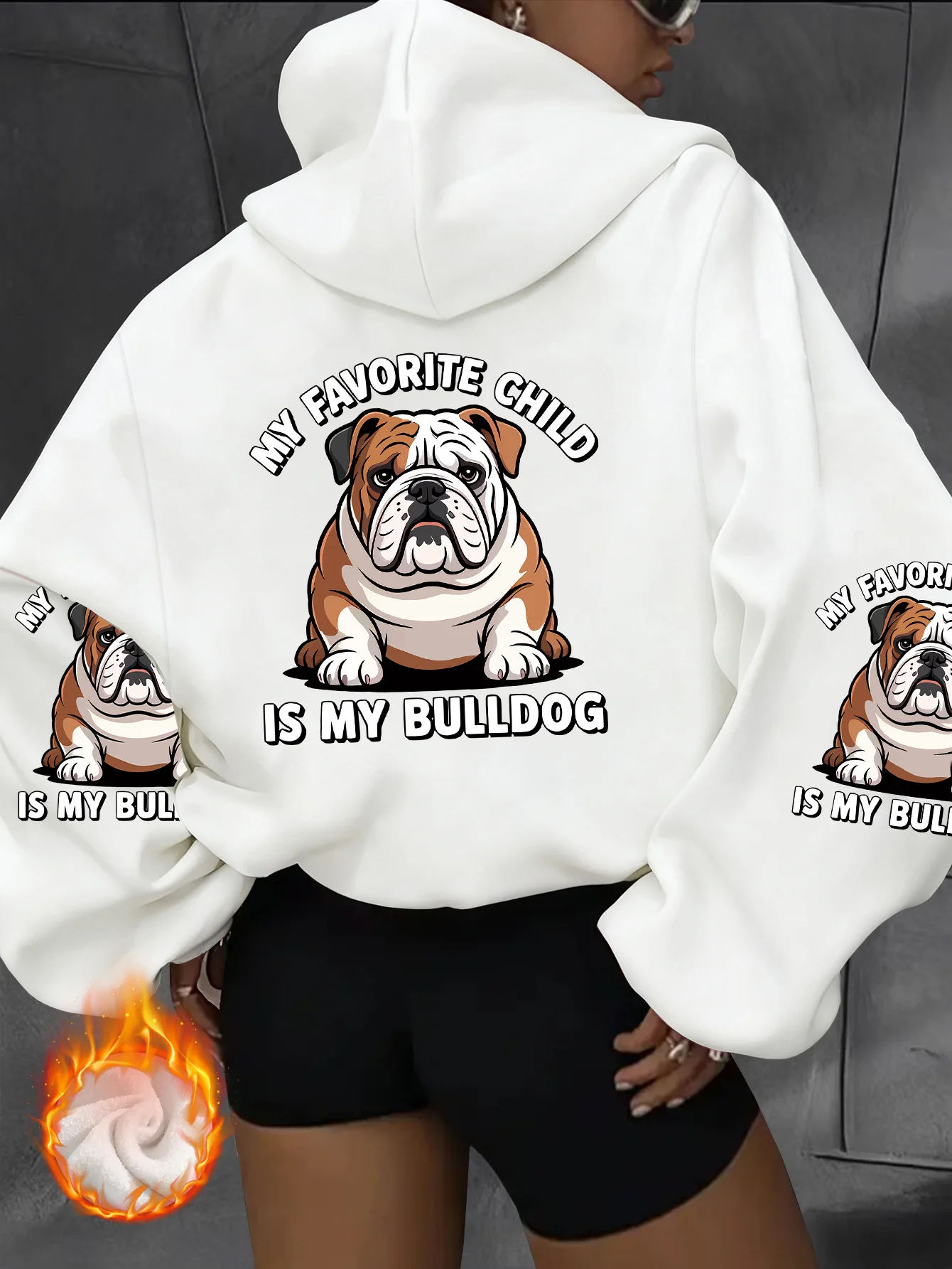 Vintage autumn and winter round neck sweatshirt with bulldog pattern printed, Y2K spicy style casual sports top