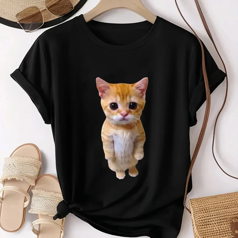 Camiseta de Mujer con Estampado 3D de Gato Triste y Llorón, Diseño Divertido de El Gato Meme, Estilo Harajuku, Informal, para Verano