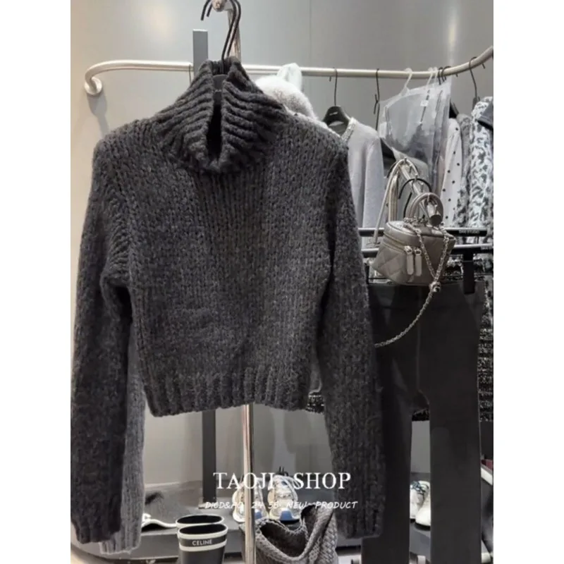 

Solid Color Turtleneck Short Sweater Women's Autumn and Winter Korean Style Niche Loose Knitted Sweater Top