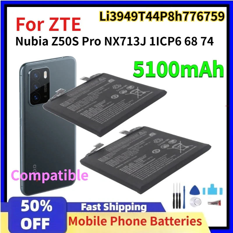 Li3949T44P8h776759 5100mAh Battery for ZTE Nubia Z50S Pro NX713J, 1ICP6 68 74 High Capacity Compatible Mobile Phone Batteries