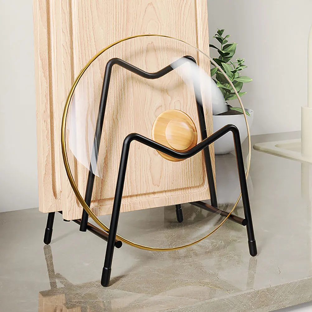 

Kitchen Countertop Carbon Steel Cutting Board Holder Organizer Rack For Pot Lids Drying Storage Stand Modern Metal Pan Lid Shelf