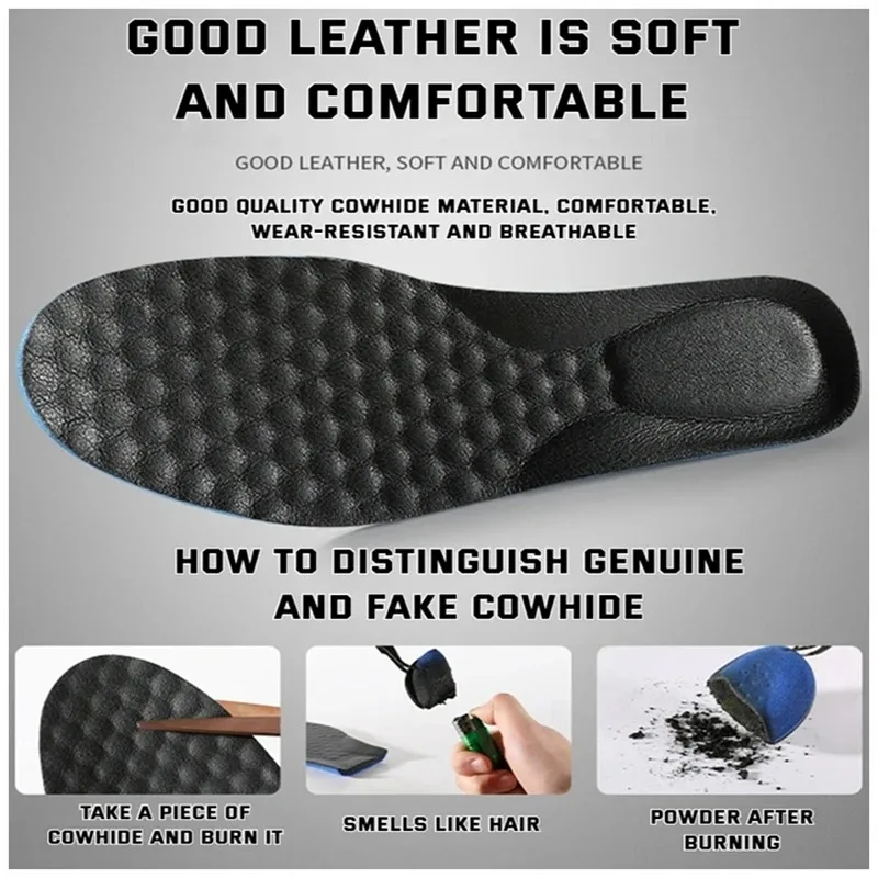 1 pair of cowhide comfort insolesBreathable and anti-odor leather insolesSoft soleThickened shock-absorbing sports insoles